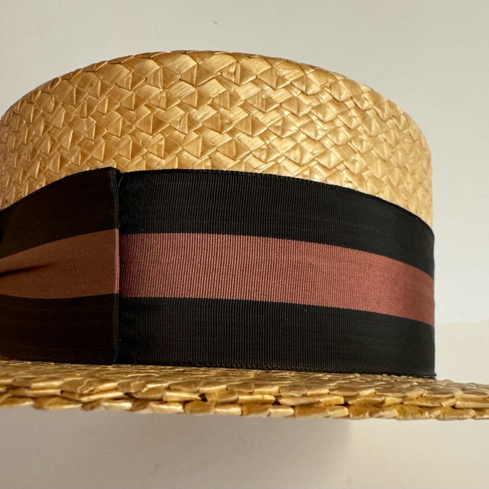 Vtg 50s Hughes Hatcher Suffrin Brown straw boaters hat Crofut & Knapp Size 7 1/4 - Picture 10 of 16